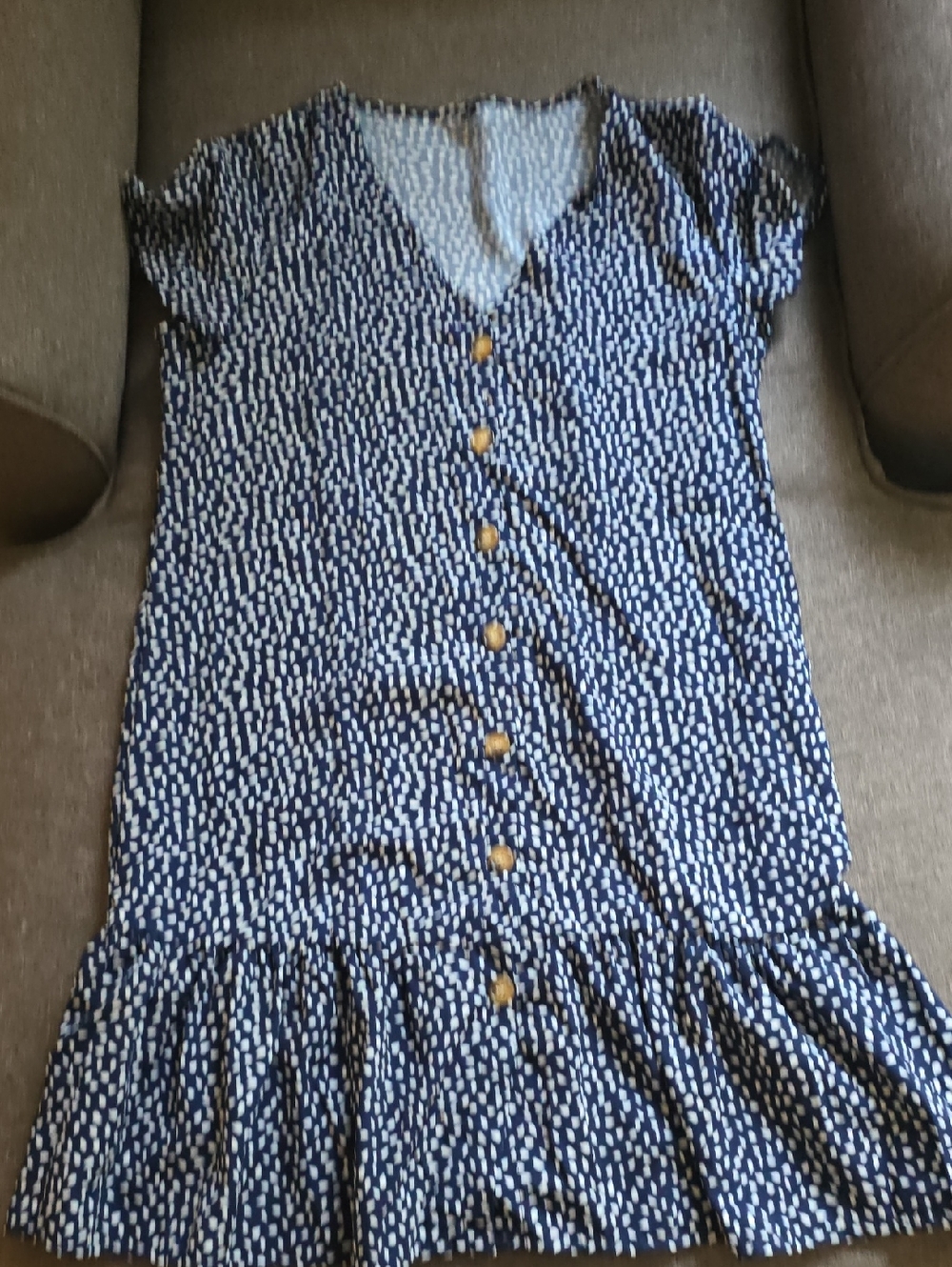 Xhilaration Navy and White Button-Front Ruffle Hem Dress